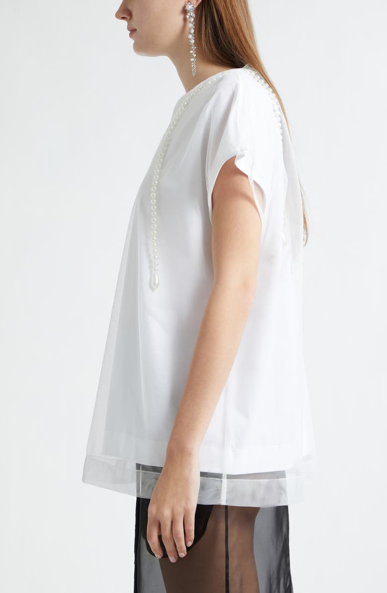 Simone Rocha Pearl Trim Layered Liquid T-Shirt, Alternate, color, White/ White/ Pearl
