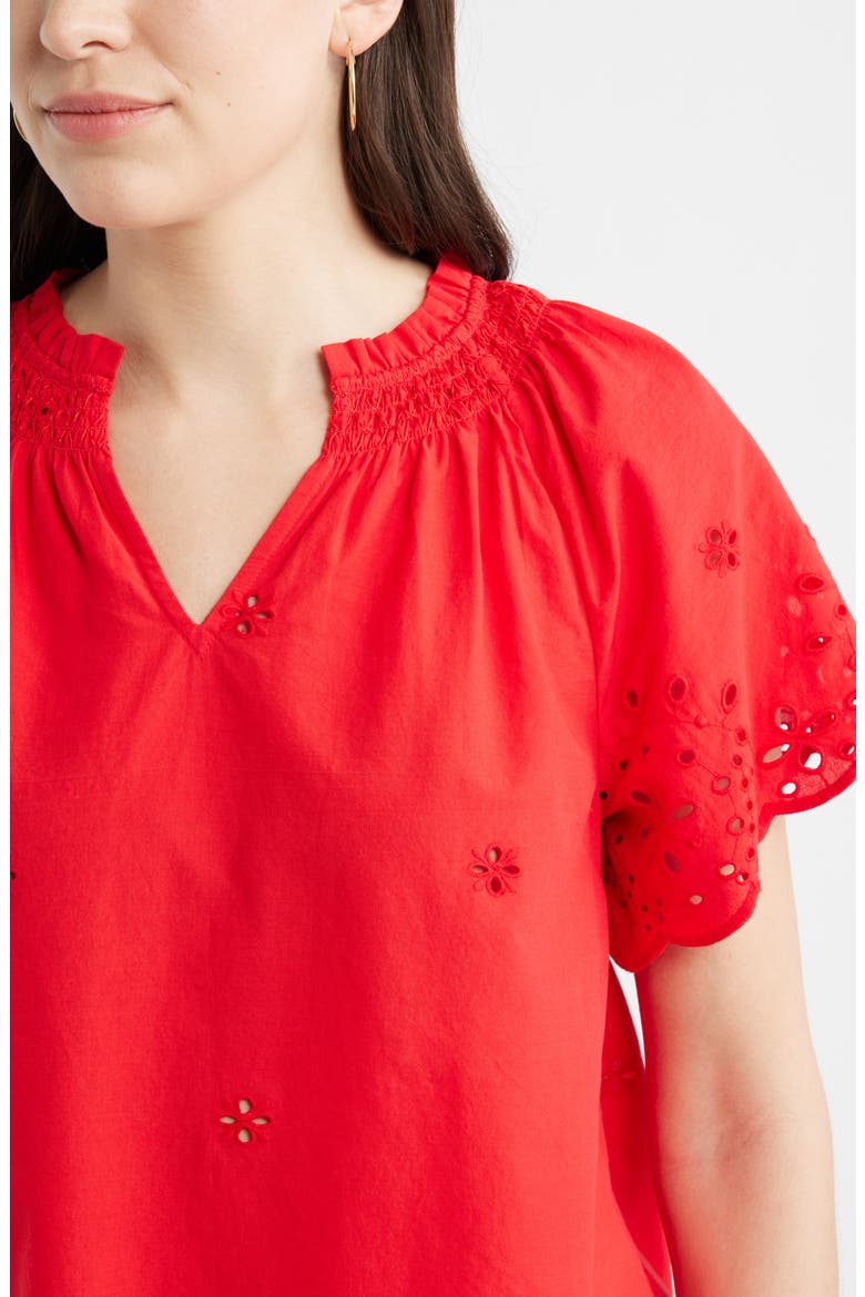 Eyelet Ruffle Trim Cotton Top, Alternate, color, RED RADISH