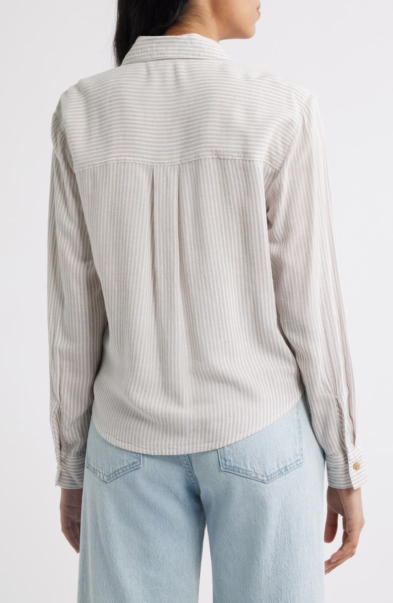beachlunchlounge Vivica Stripe Twist Hem Button-Up Shirt, Alternate, color, French Cafe