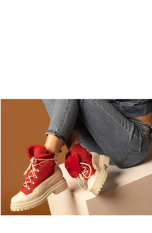 Beautiisoles Francy Genuine Shearling Lined Platform Boot In Red