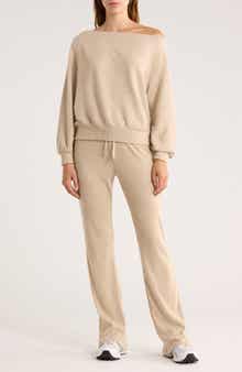 Abound Hacci One-Shoulder Top & Flared Pants Set