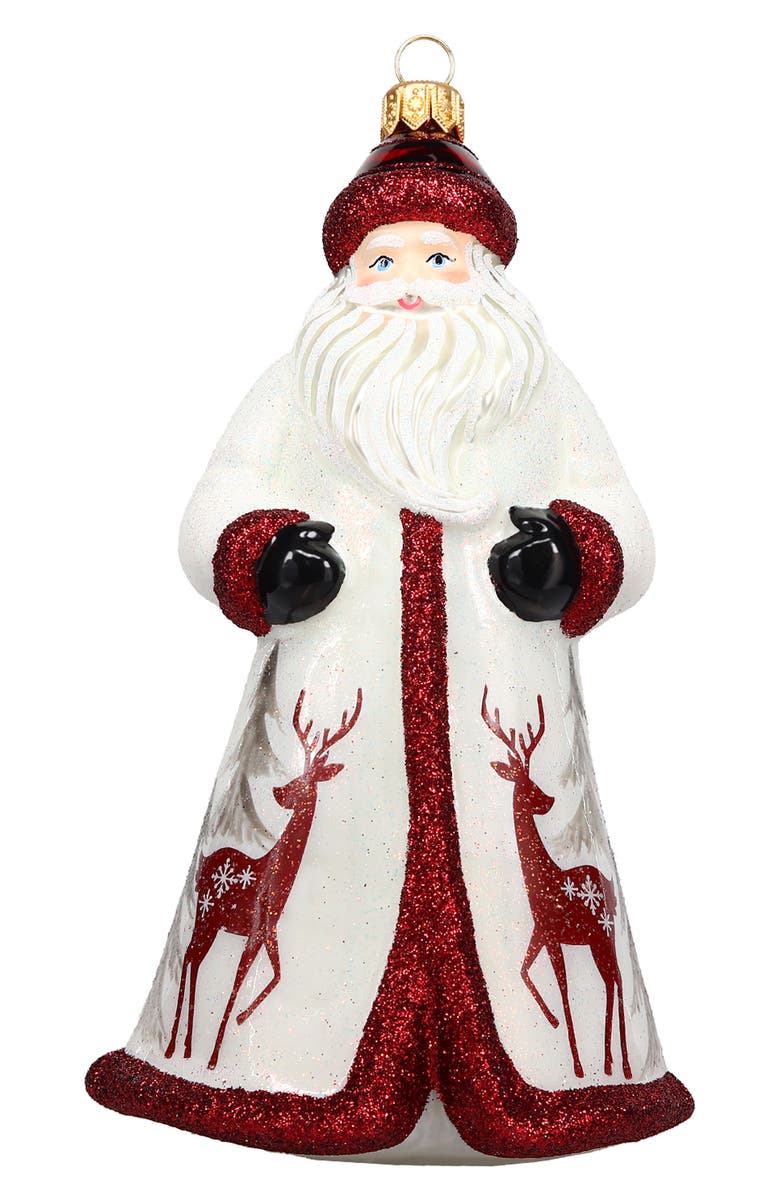 Joy to the World Collectibles Glitterazzi Reindeer Santa Glass Ornament, Alternate, color, Ivory/ Red