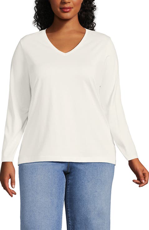 Plus Size Relaxed Supima Cotton Long Sleeve V-Neck T-Shirt