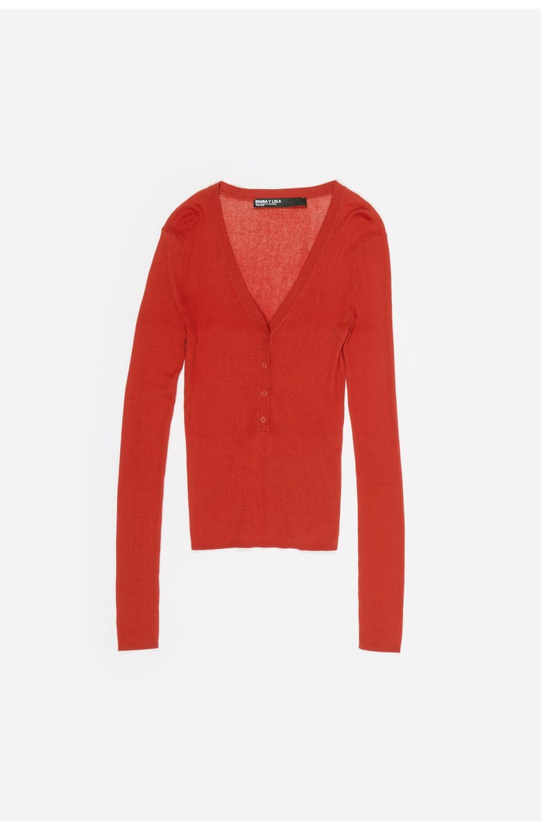 Bimba y Lola Fitted Ribbed Sweater, Alternate, color, Red
