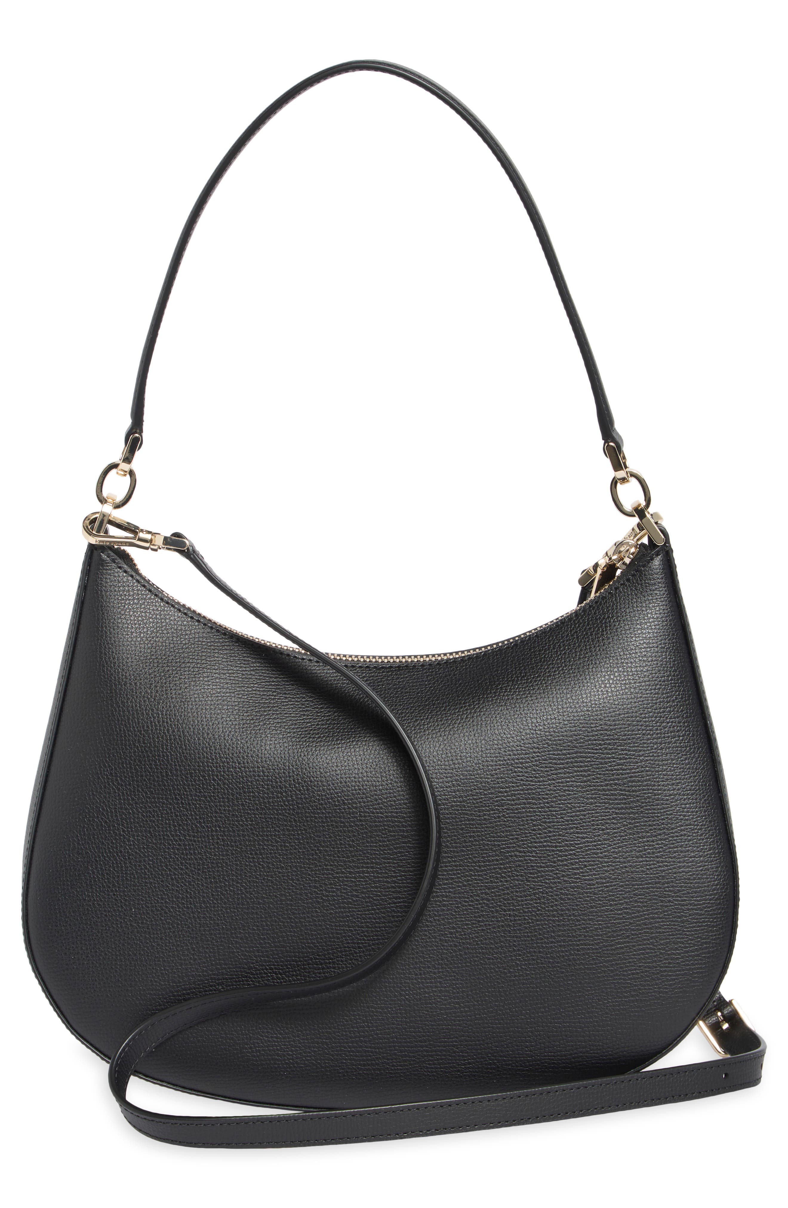 Refined Leather Shoulder Bag, Alternate, color, BLACK