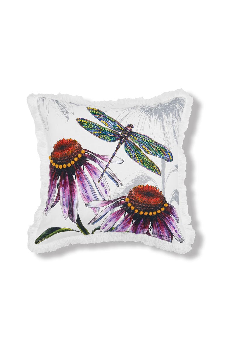 Botanical Dragonfly HD Printed Spring Accent Throw Pillow 18" x 18", Main, color, White