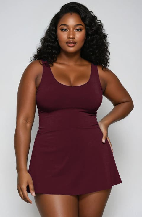 Plus Size Hayley Tankini-Style Swim Dress With Adjustable Straps and Hidden Bikini Bottoms