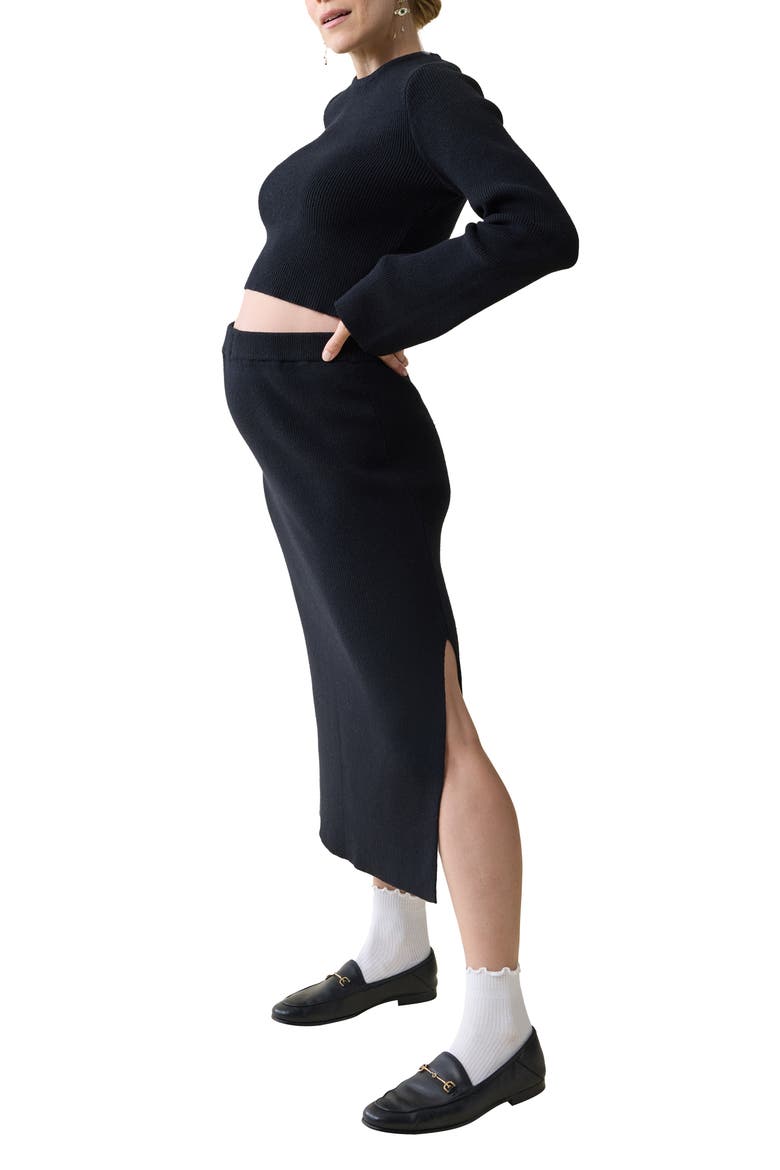 Bell Sleeve Crop Sweater & High-Waist Maternity Skirt Set, Alternate, color, BLACK