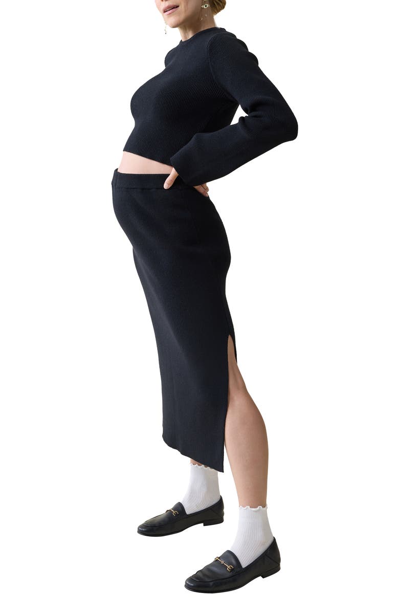 Ingrid & Isabel<sup>®</sup> Bell Sleeve Crop Sweater & High-Waist Maternity Skirt Set, Alternate, color, Black