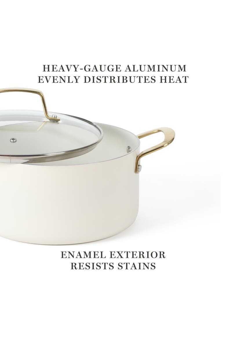 Lockton 10-Piece Ceramic Nonstick Cookware Set with Gold Handles, Induction Safe, Alternate, color, Linen White with Gold Handle