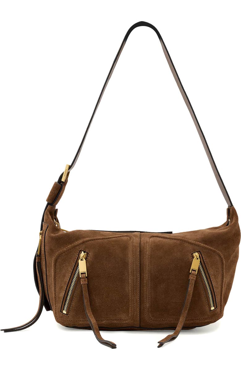 AllSaints Jean Rey Suede Shoulder Bag, Main, color, Sugar Brown