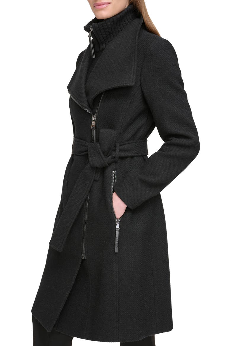 Angled Zip Twill Coat, Alternate, color, BLACK TWILL