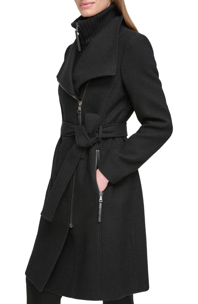 Calvin Klein Angled Zip Twill Coat, Alternate, color, Black Twill