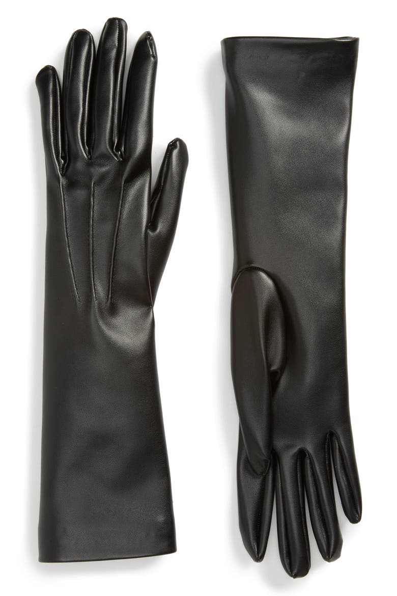 Faux Leather Gloves, Main, color, BLACK