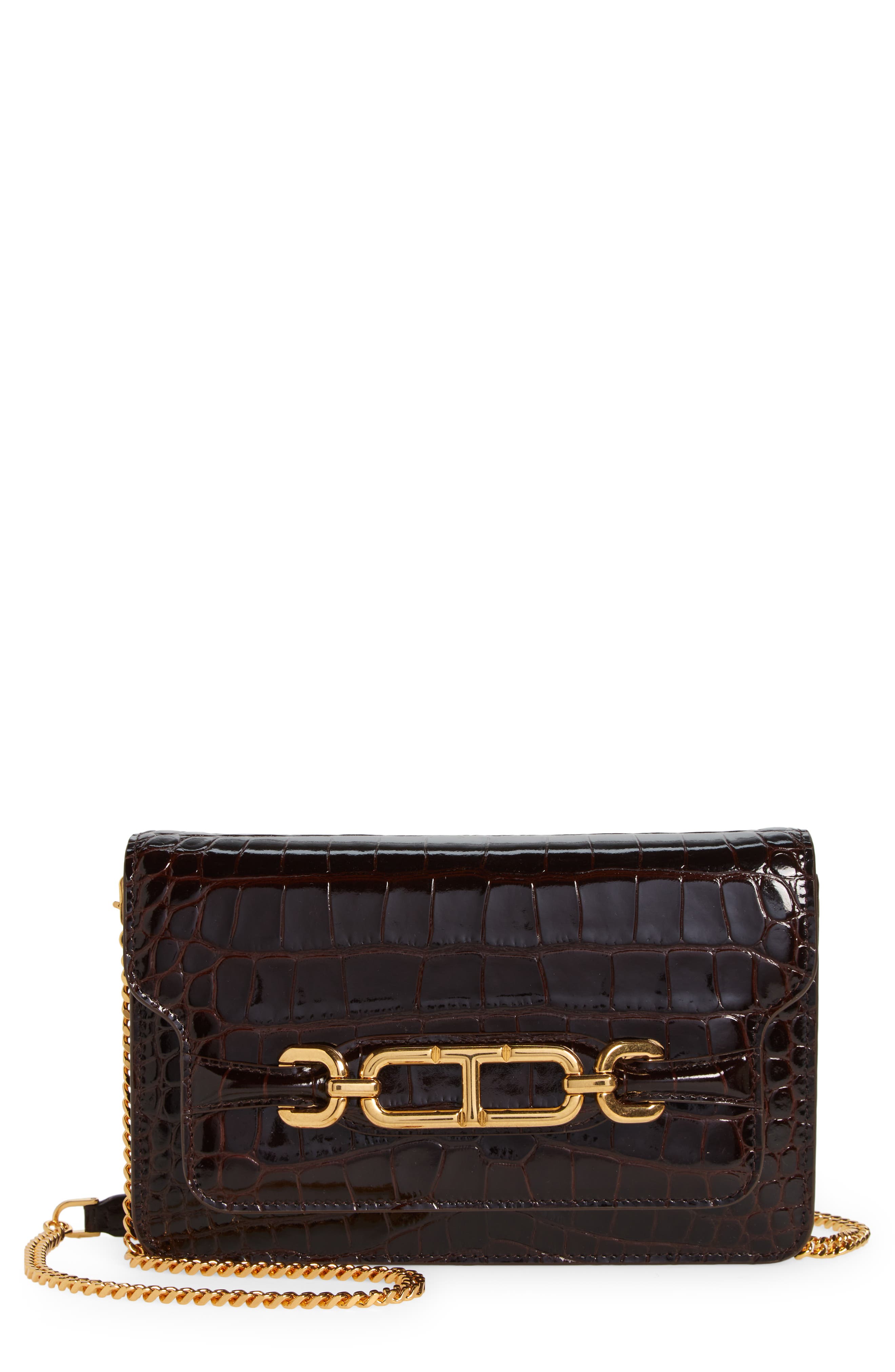 TOM FORD Small Croc Embossed Leather Shoulder Bag, Main, color, 