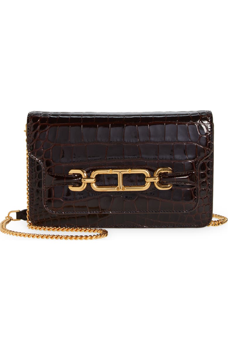 TOM FORD Small Croc Embossed Leather Shoulder Bag, Main, color,