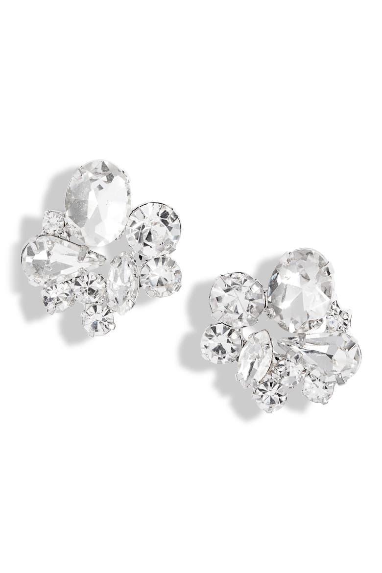 Clustered Crystal Stud Earrings, Main, color, CRYSTAL/RHOD