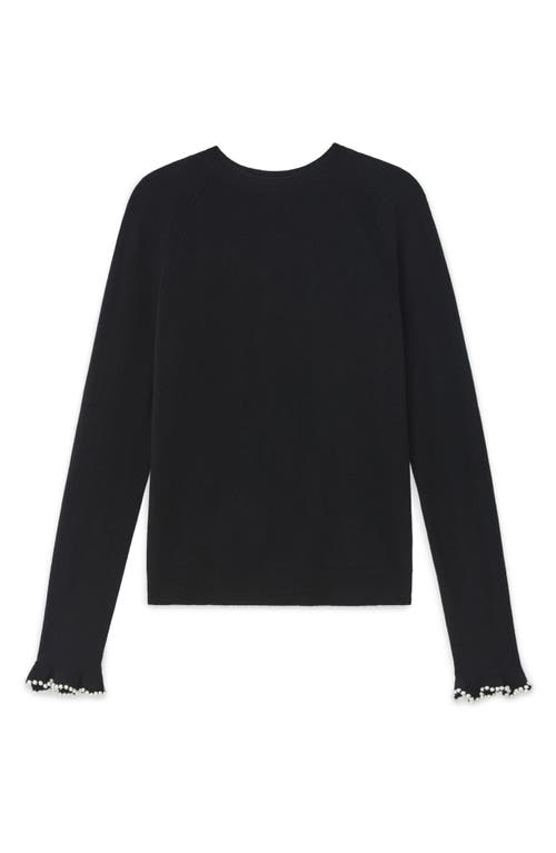 Lafayette 148 New York Hand Beaded Faux Pearl Cashmere Sweater In Black