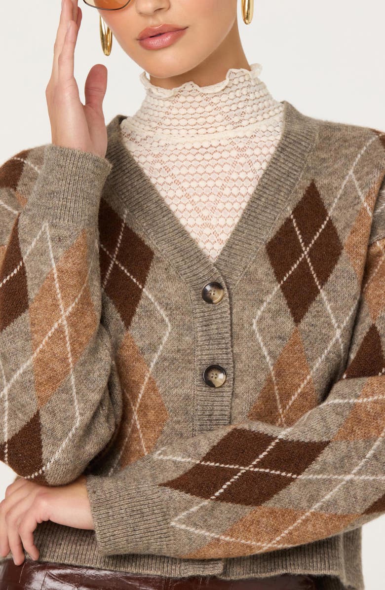 ASTR the Label Ashtyn Argyle Cardigan, Alternate, color, Brown Argyle