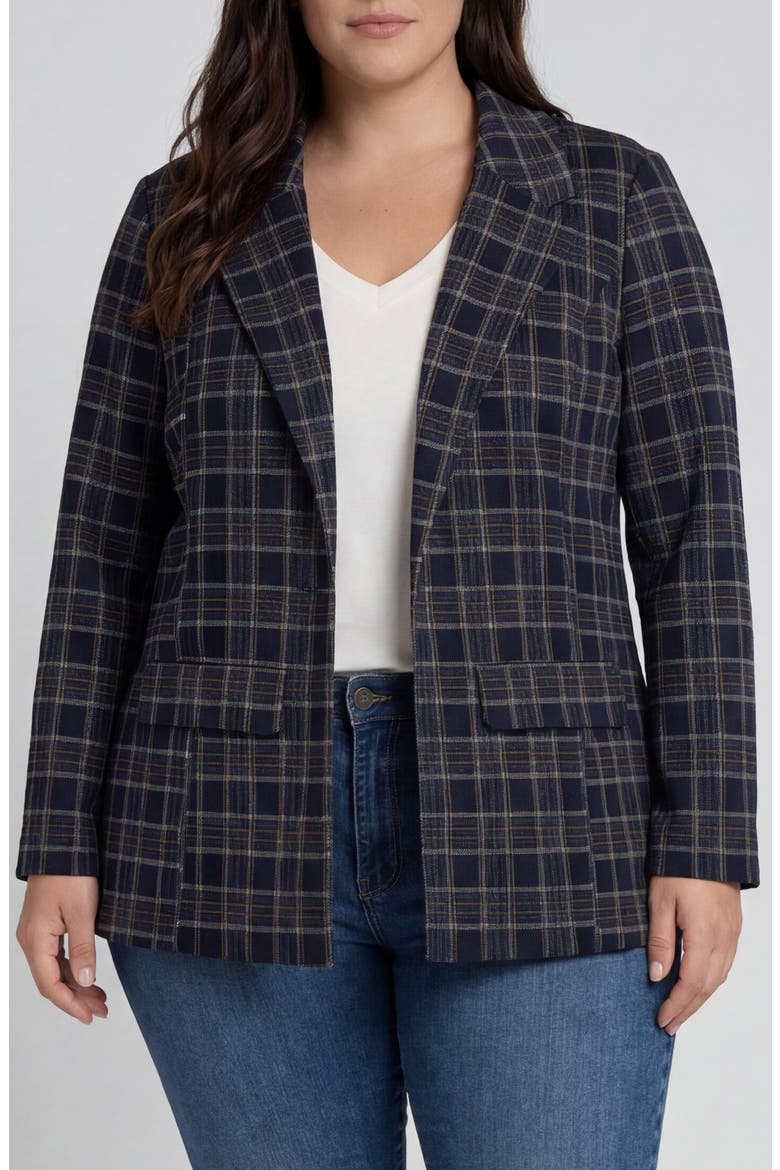 Plaid Boyfriend Blazer, Main, color, NAVY/ TAN PLAID