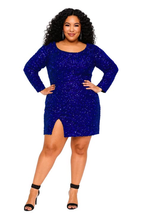 Plus Size Long Sleeve Sequin Cocktail Dress