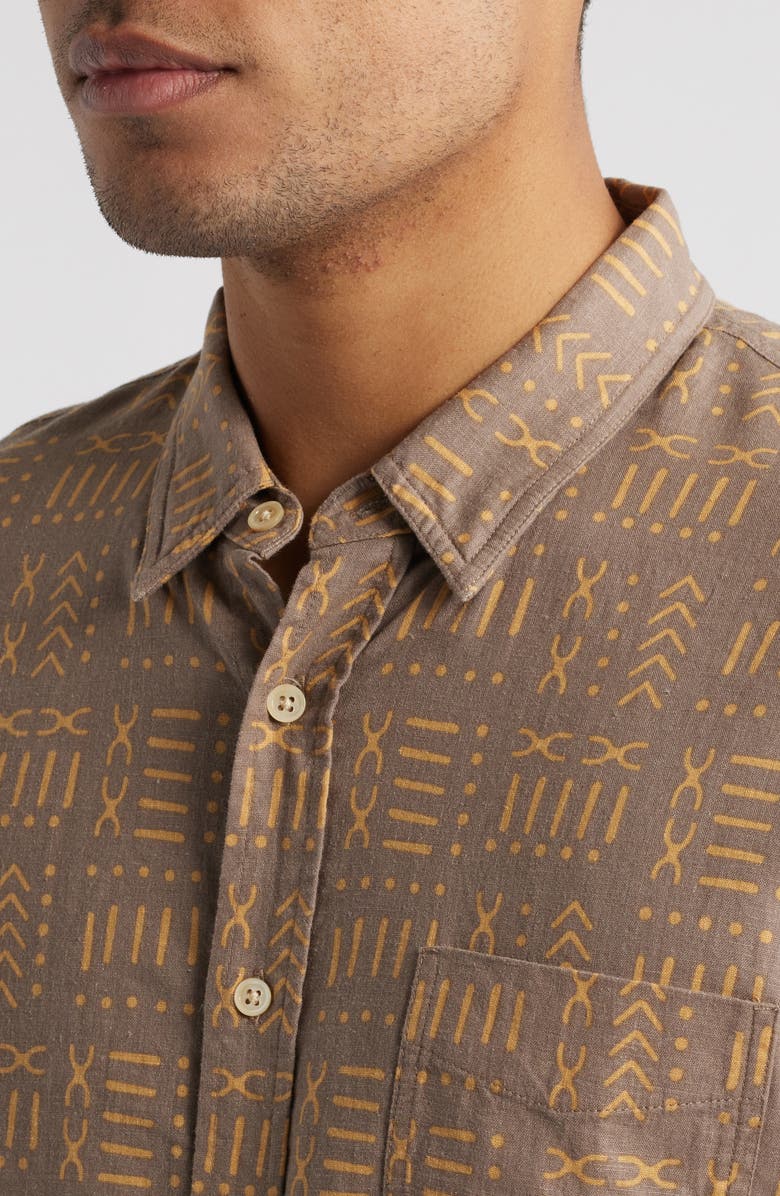 Rails Carson Short Sleeve Stretch Linen Blend Button-Up Shirt, Alternate, color, Bali Batik Brown