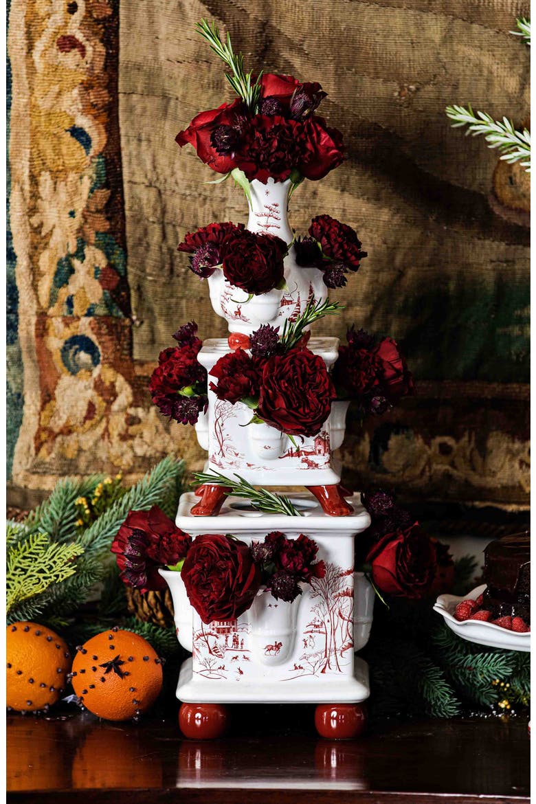 Country Estate Winter Frolic 11" Tulipiere Tower, Alternate, color, RUBY