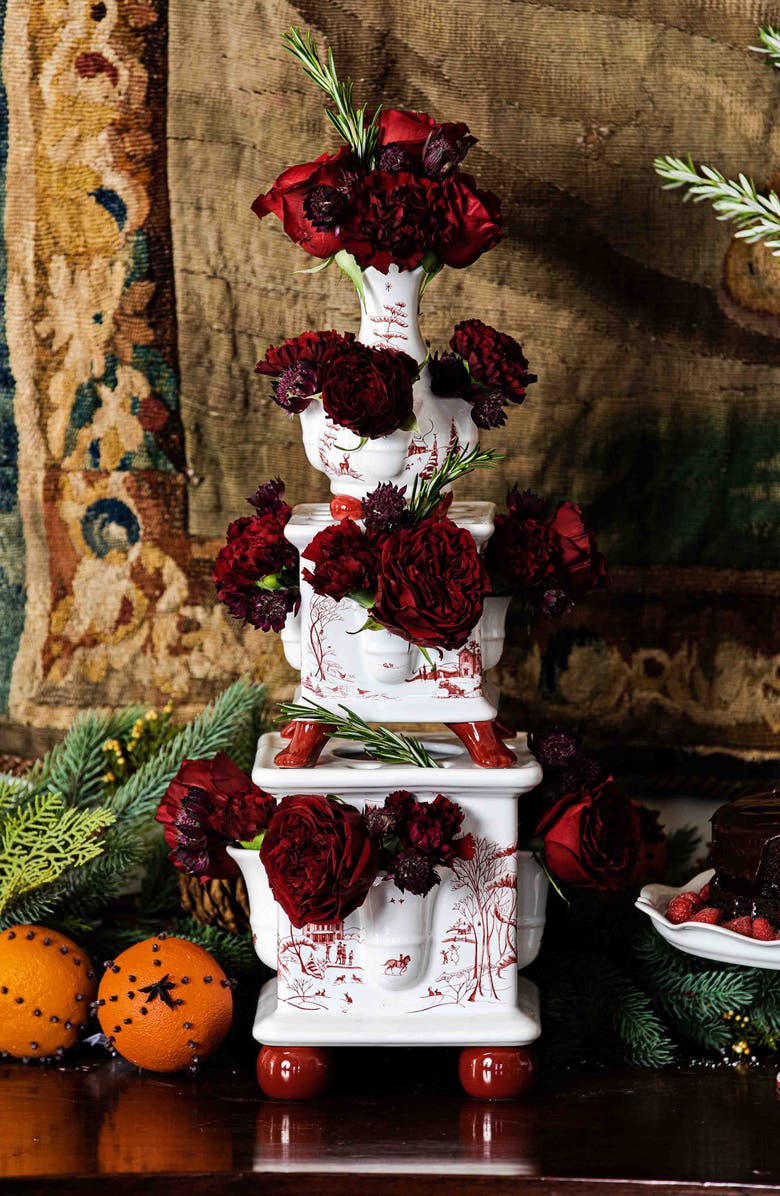 Juliska Country Estate Winter Frolic 11" Tulipiere Tower, Alternate, color, Ruby