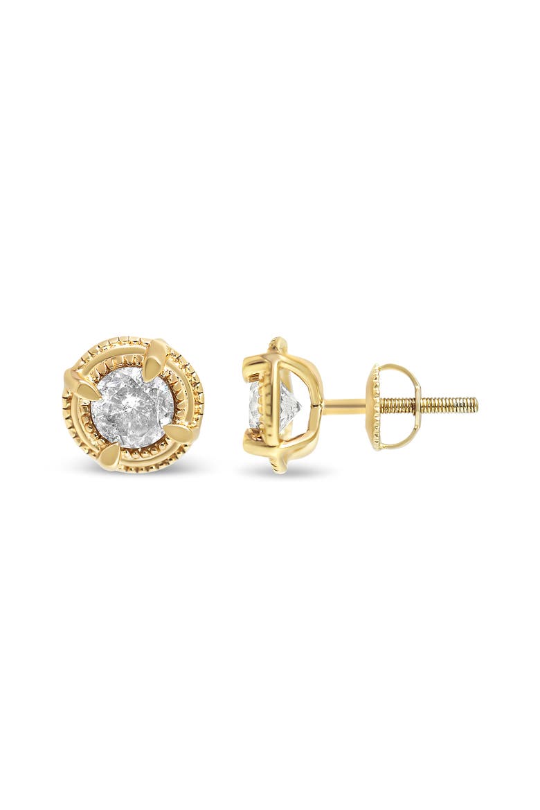 14K Yellow Gold Plated Silver 1-1/2 Ct Diamond Solitaire Milgrain Stud Earrings, Alternate, color, Yellow
