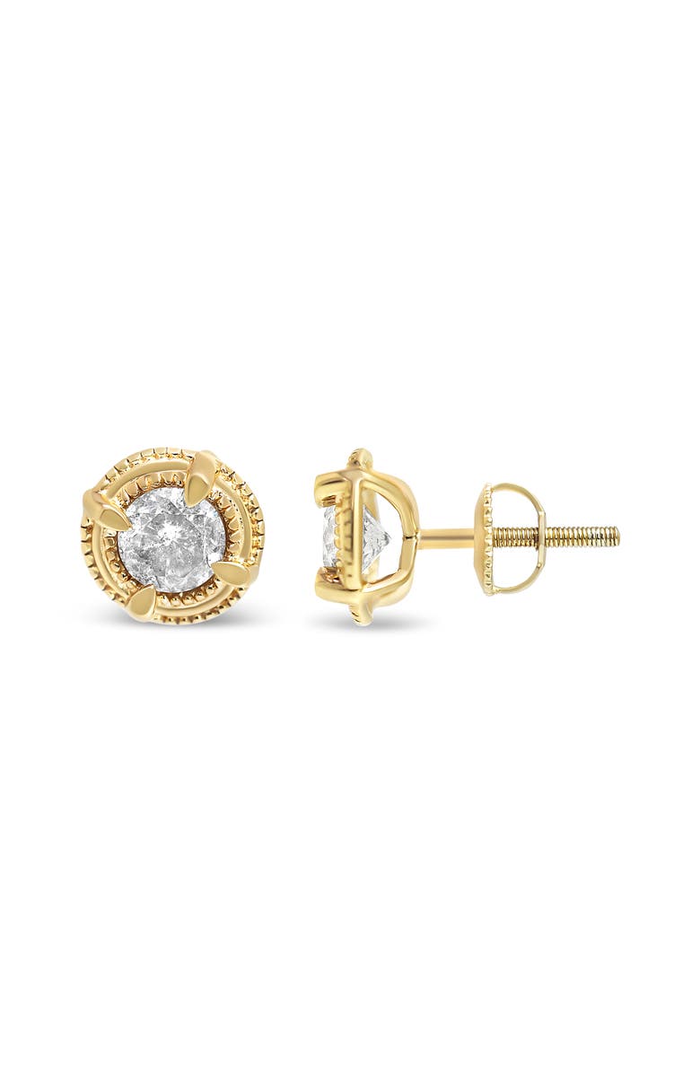 Haus of Brilliance 14K Yellow Gold Plated Silver 1-1/2 Ct Diamond Solitaire Milgrain Stud Earrings, Alternate, color, Yellow