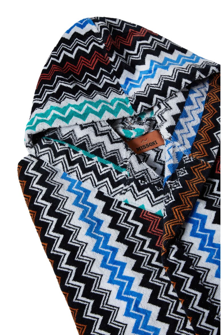 Neoclassic Bathrobe In Cotton Terry With Zigzag Pattern, Alternate, color, Black