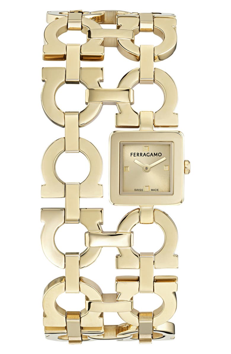 FERRAGAMO Double Gancini Catwalk Double Bracelet Watch, 19mm x 19mm, Main, color, Yellow Gold
