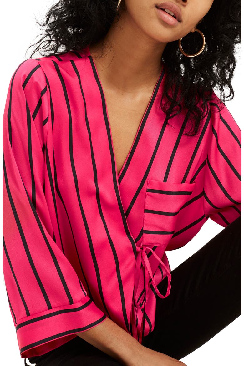 Stripe Tie Wrap Surplice Top, Alternate, color, PINK MULTI