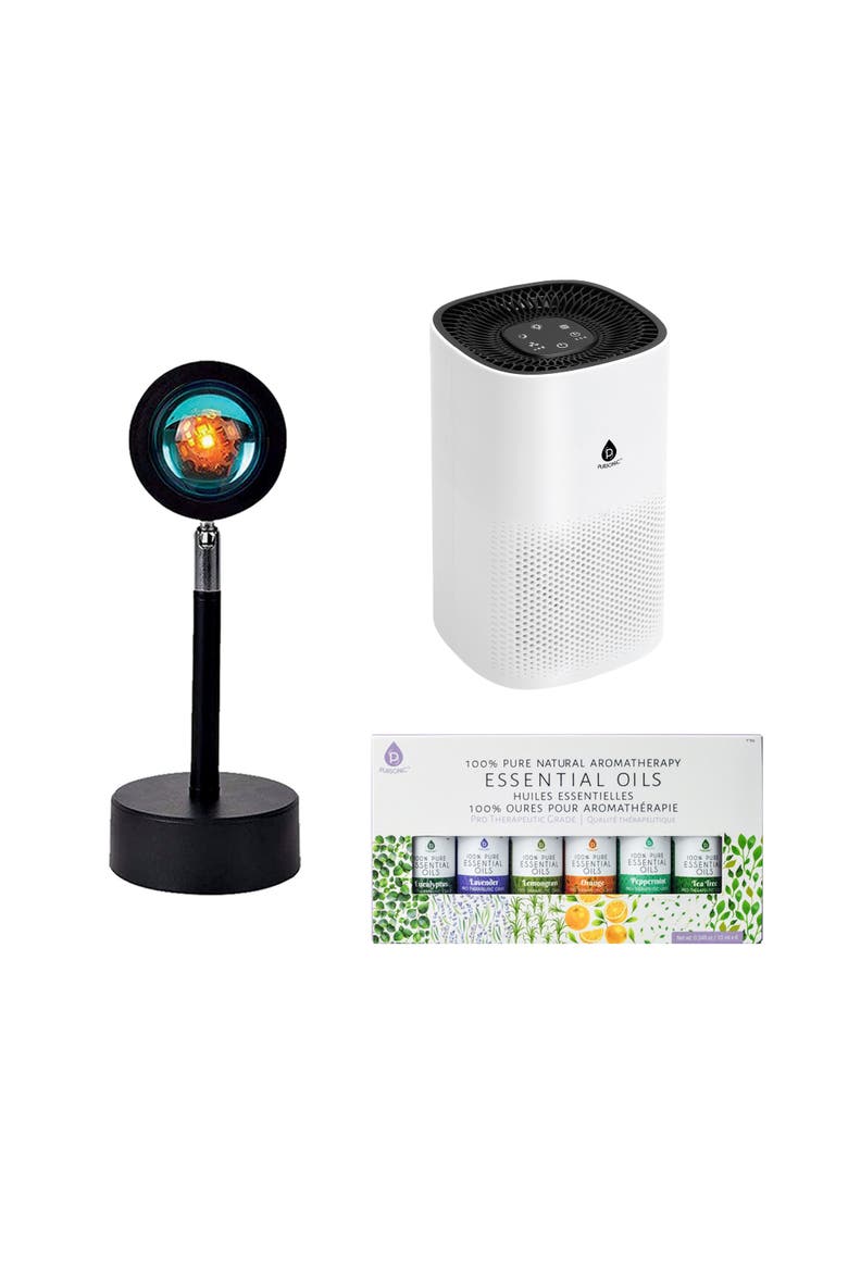 True HEPA Air Purifier & Sunset Projector Lamp, Main, color, White