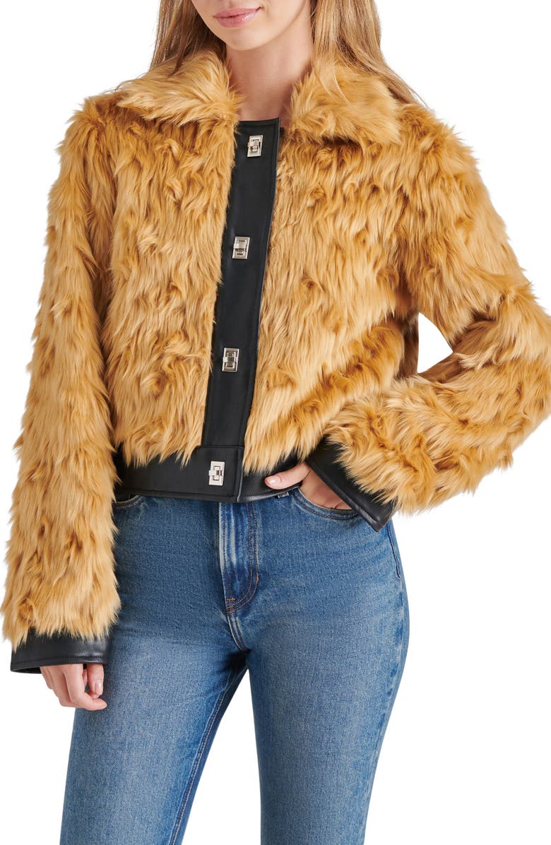 Steve Madden Nimba Faux Fur & Faux Leather Jacket, Main, color, 