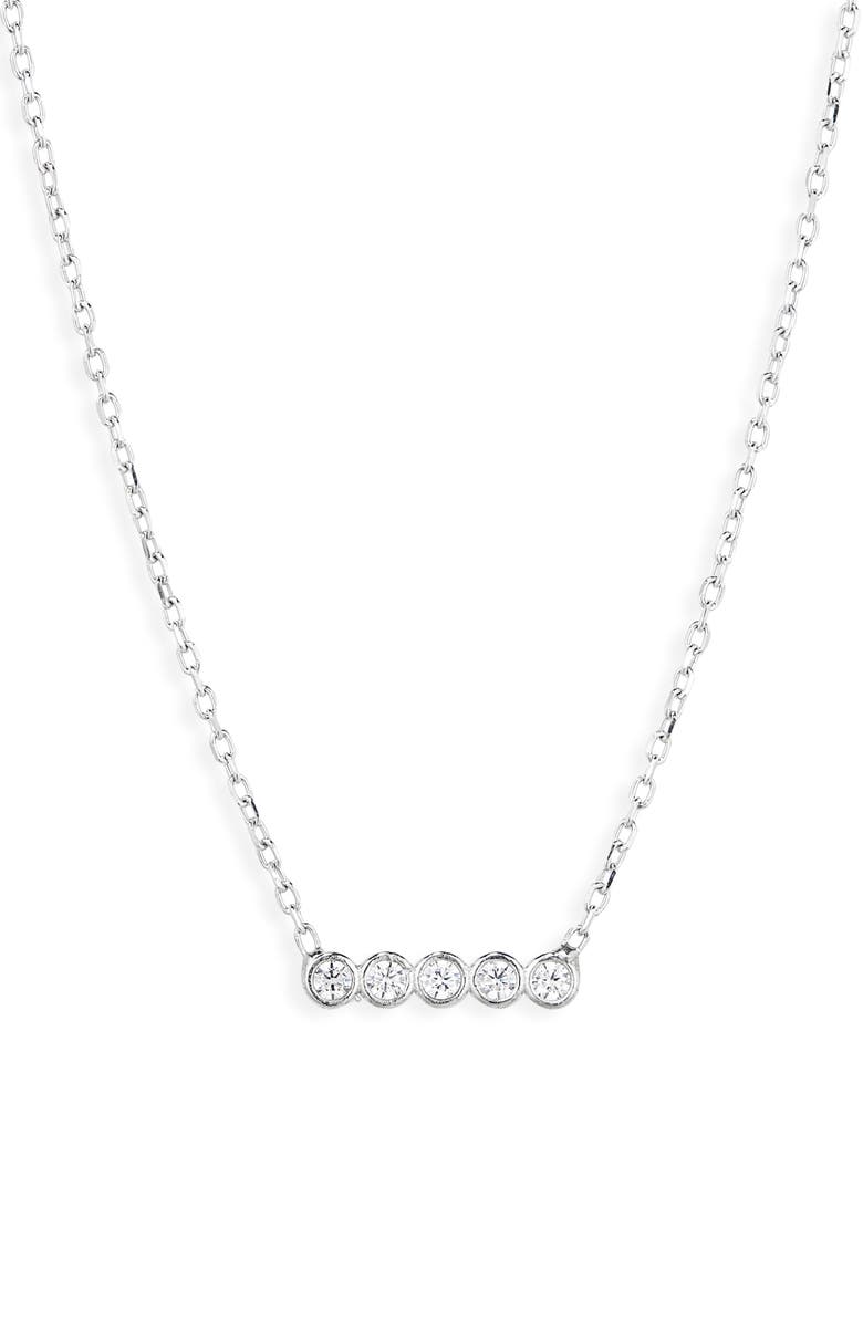 THE SIS KISS Loverly Crystal Bar Necklace, Main, color, Silver