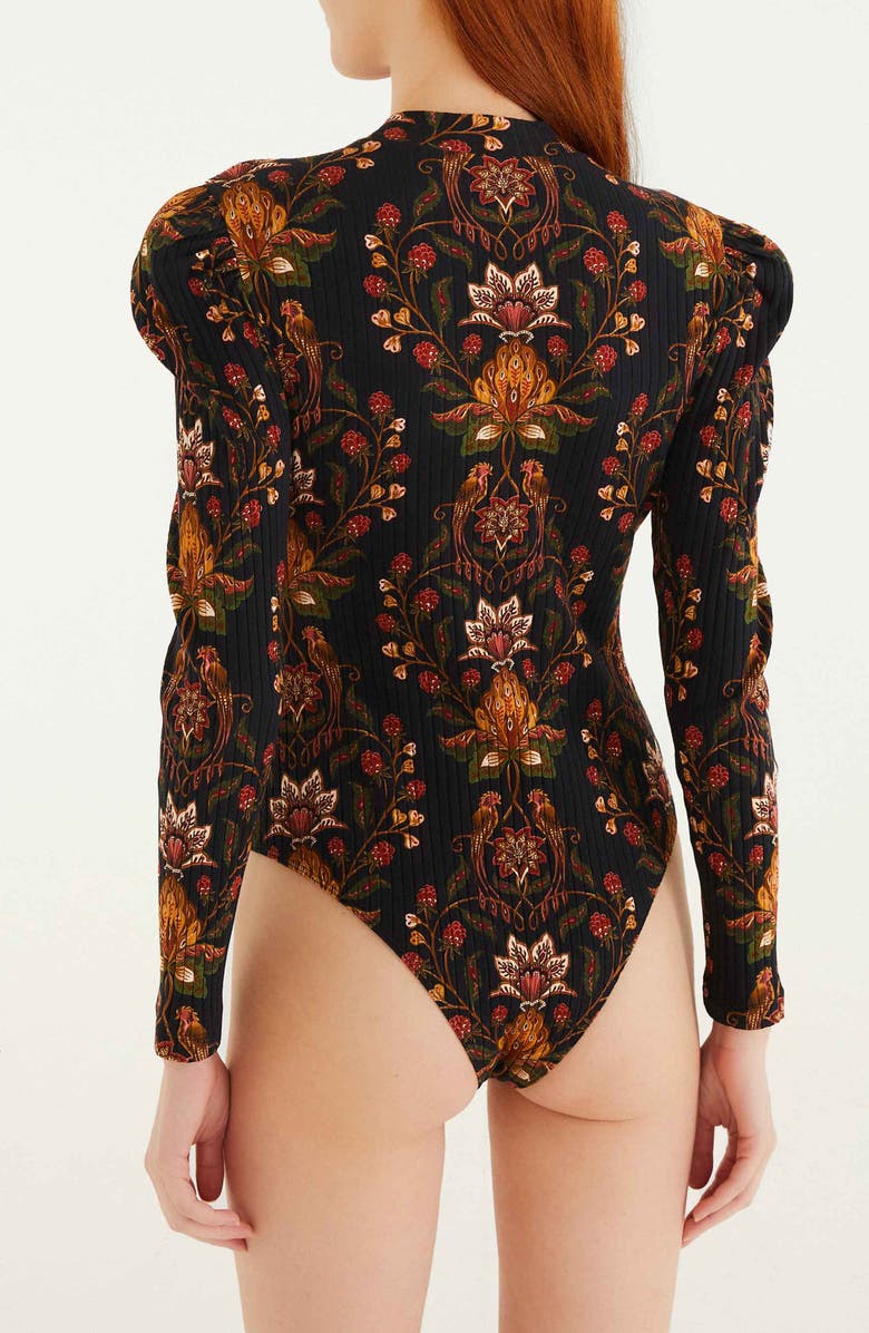 FARM Rio Floral Long Sleeve Cotton Bodysuit, Alternate, color, 