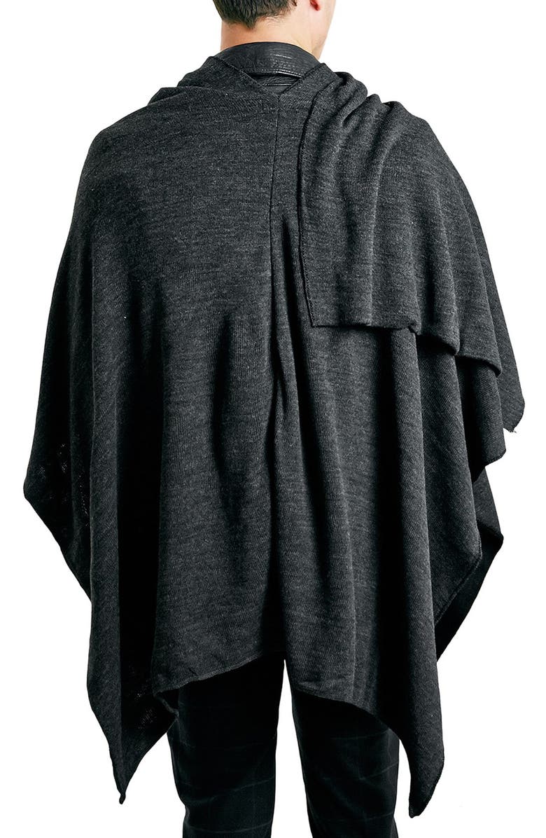 Topman Charcoal Knit Wrap Cape, Alternate, color, 