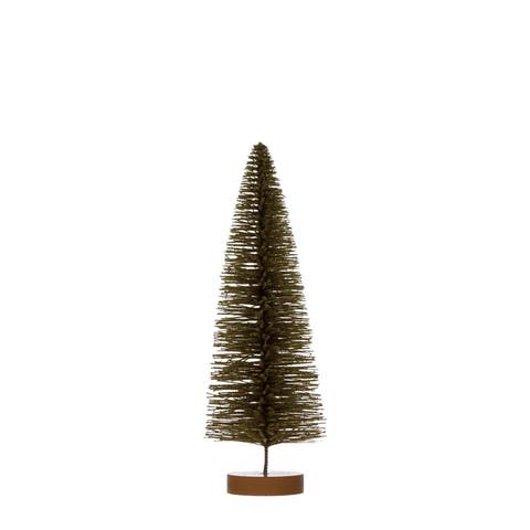 Flocked Plastic Bottle Brush Tree with Wood Base, Green