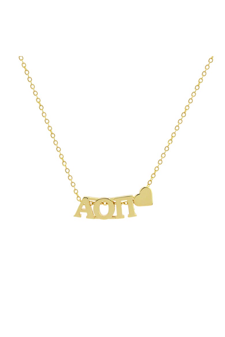 Alpha Omicron Pi Sorority Gold Heart Necklace, Alternate, color, Yellow Gold