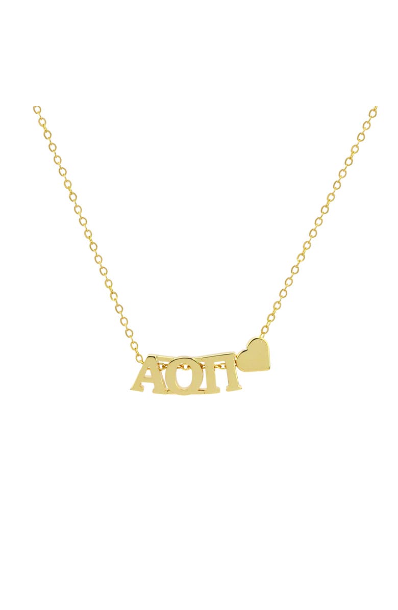 Color Shout Alpha Omicron Pi Sorority Gold Heart Necklace, Alternate, color, Yellow Gold
