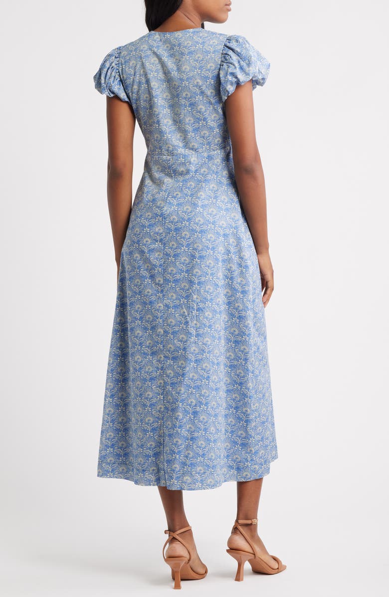 Charles Henry Damask Floral Cotton Midi Dress, Alternate, color, Blue Damask
