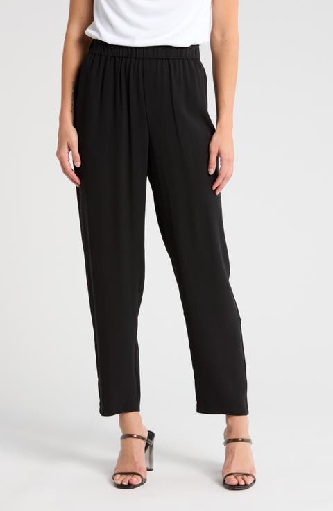 High Waist Silk Ankle Pants
