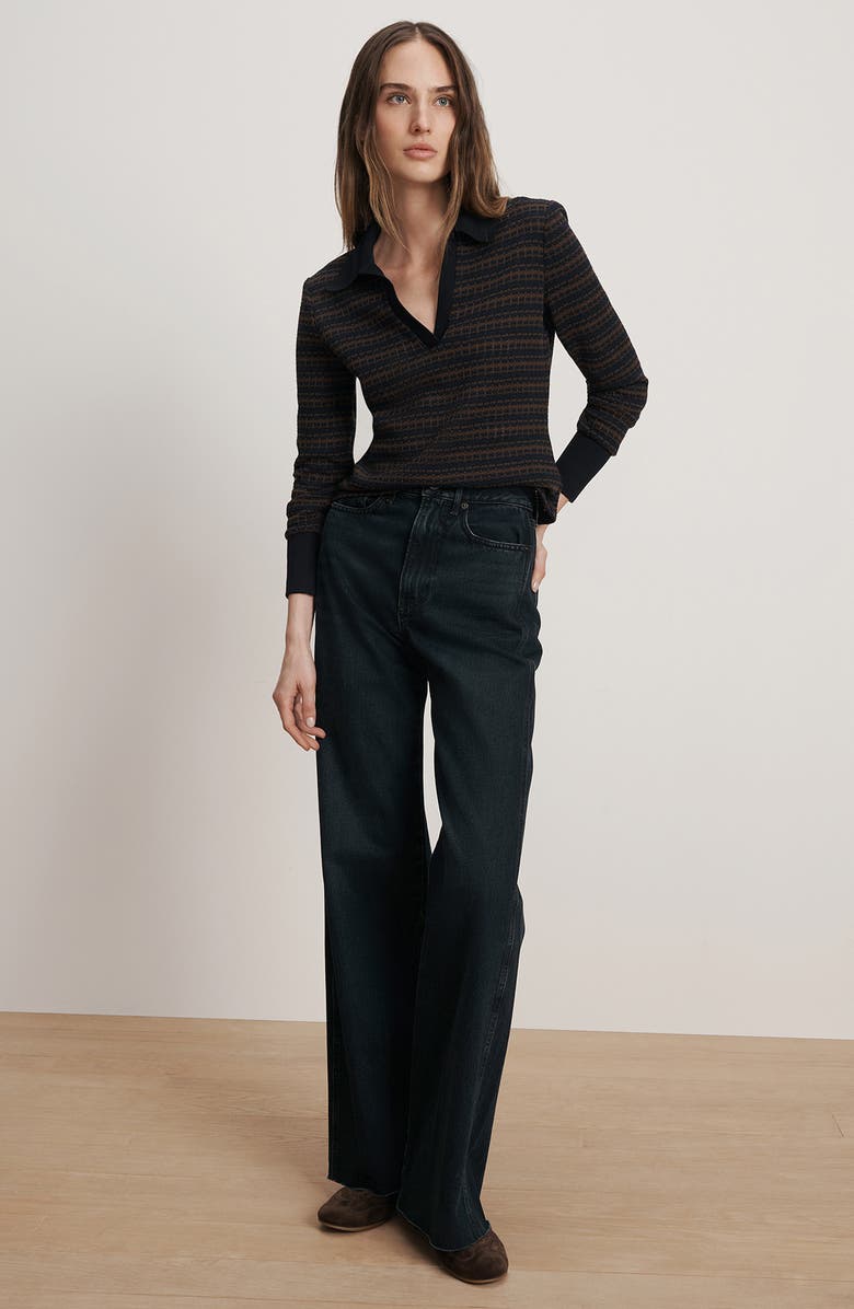 Veronica Beard Kamal Stripe Polo Sweater, Alternate, color, Navy Dark Umber Multi