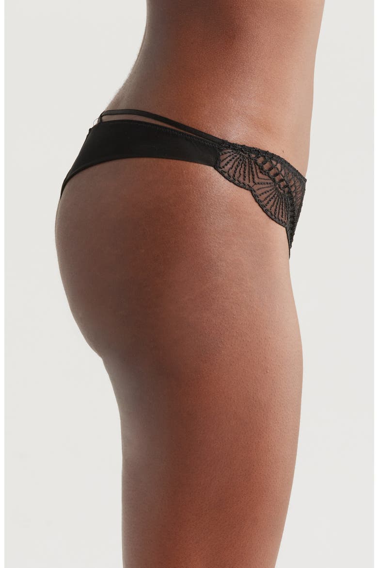 Rosace Embroidered Tulle Tanga, Alternate, color, BLACK