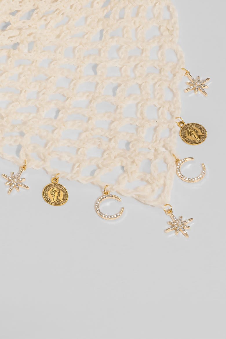 Bohemian Crochet Headscarf with Celestial Charms, Alternate, color, Ivory