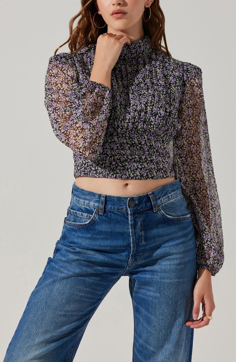 ASTR the Label Floral Print Crop Top, Alternate, color, Blk Purp