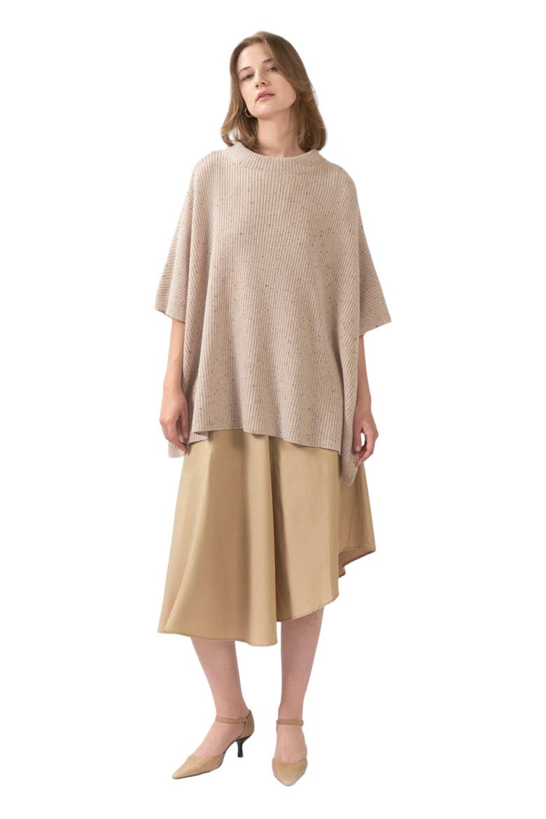 Rib-Knit Cashmere Poncho, Alternate, color, biscotti