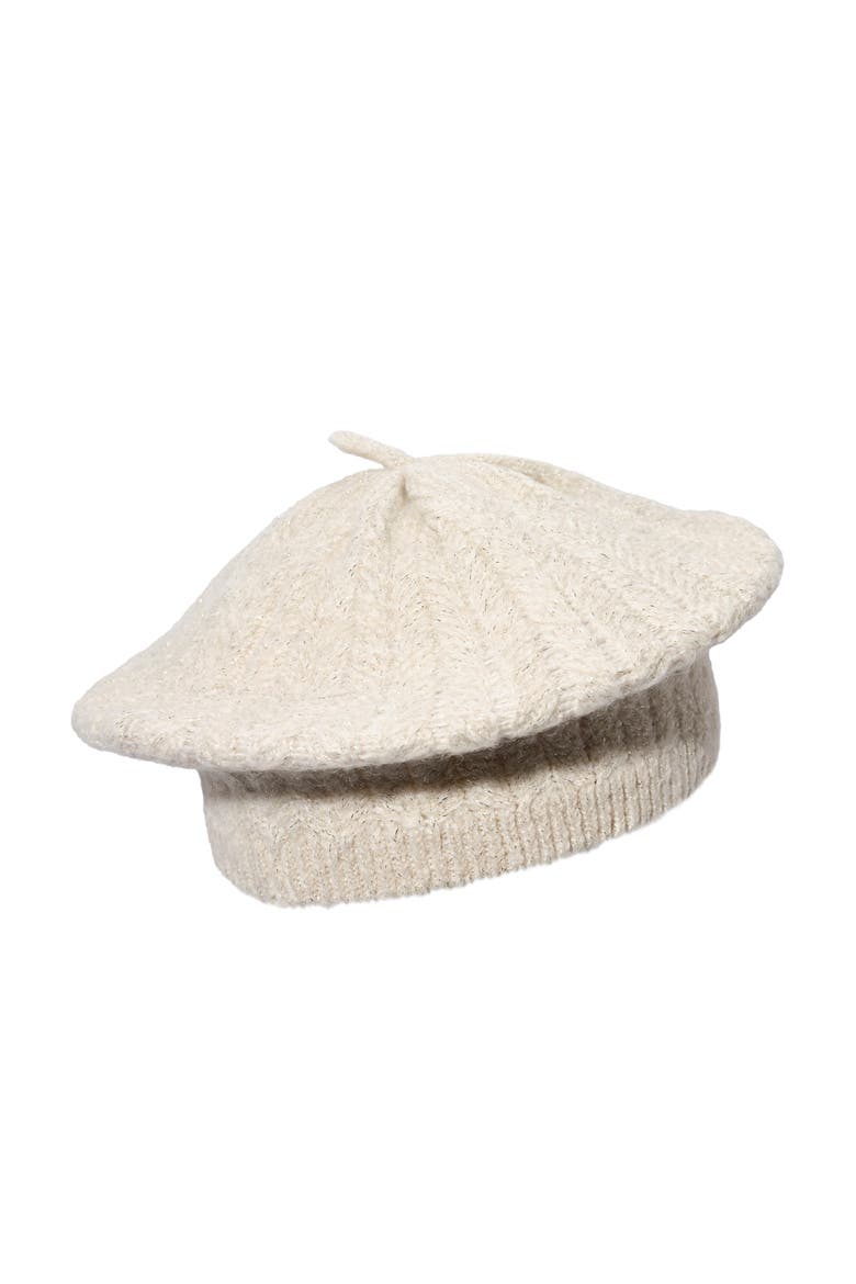 Metallic Herringbone Knit Beret, Alternate, color, Cream/Champagne