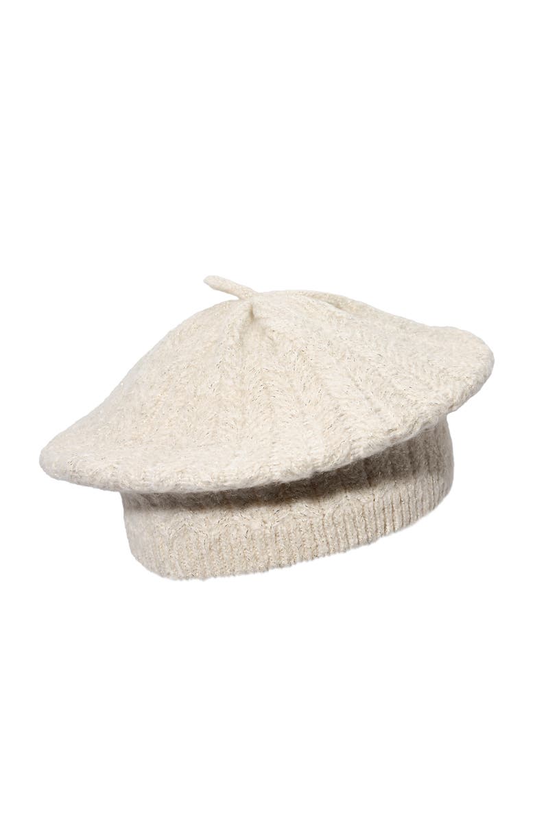 Lauren Ralph Lauren Metallic Herringbone Knit Beret, Alternate, color, Cream/Champagne